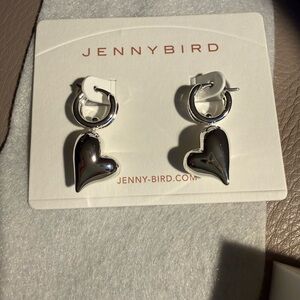 New in box Jenny Bird Shiny Silver Heart Huggies Earrings